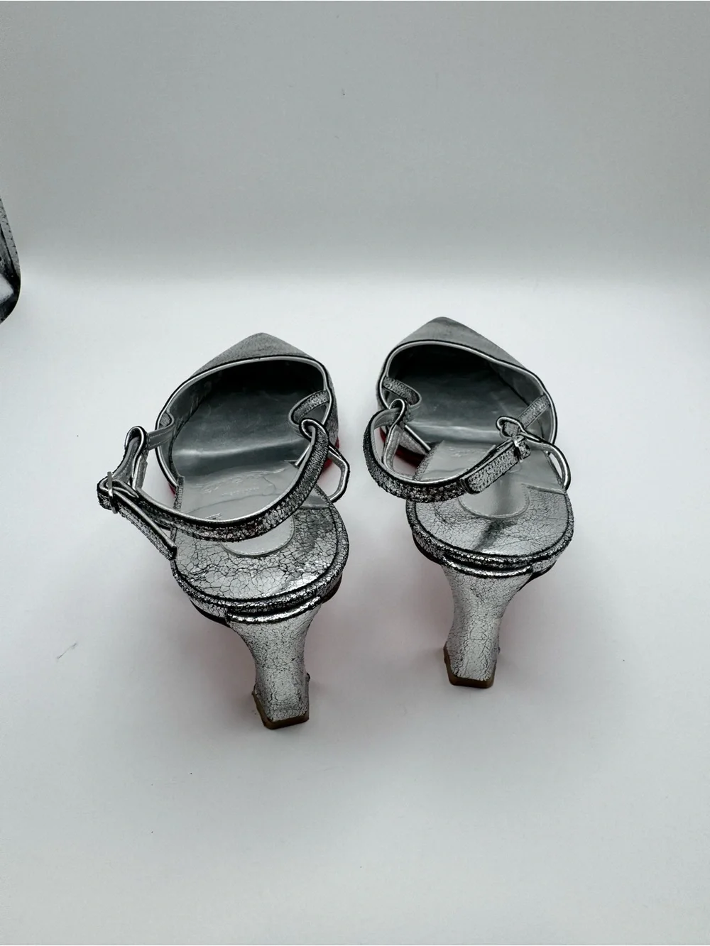 Christian Louboutin Condoroline 55 Silver Crackled Slingbacks EU 36